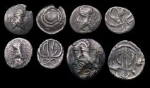 Ancient Coins - Greek coins: Persis, lot of 4 AR silver coins, Diobol and Hemiobols, VF