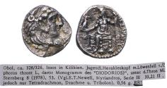 Ancient Coins - Kings of Macedon: Rare AR silver Obol, Issos mint, Alexander The Great Lifetime issue, c. 328-326 BC -  EF