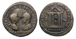 Ancient Coins - MOESIA INFERIOR, Marcianopolis. Gordian III, with Tranquillina. AD 238-244. AE Pentassarion Temple!