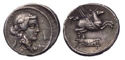 Ancient Coins - Roman Republic: Lovely Q. Titius. 90 BC. AR silver Denarius w Pegasus
