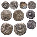 World Coins - Greek coins: Nice group of 4 Persis silver drachm fractions and Æ drachm of Elymais
