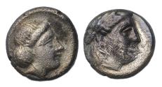 Ancient Coins - Greek coins: High grade LESBOS, Mytilene. 4th century BC. AR Diobol
