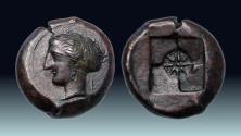 Ancient Coins - Greek coins: Sicily Syracuse, bronze AE Hemilitron, signed by Eunetos