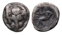 Ancient Coins - Greek coins: Rare early AR drachm from Bruttium Rhegion 450-445 BC.