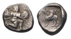 Ancient Coins - Greek coins: Rare CARIA, Kaunos. c. 490-370 BC. silver Hemidrachm w cabinet patina