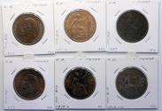 World Coins - England / Great Brittain: Lot of 5 scarce better copper penny coins, 1889-1937!