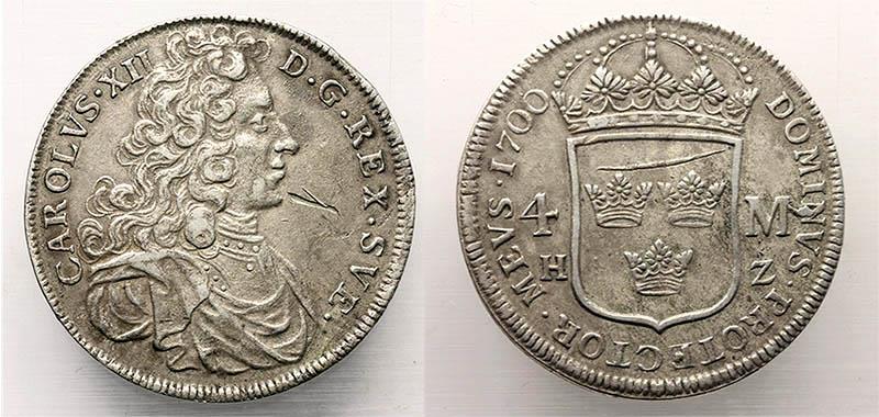 Sweden / Sverige: Karl XII. 1697–1718. AR 4 Mark Stockholm mint