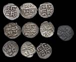 World Coins - Nepal, Kathmandu: Lot of 10 scarce silver dam coins, Rhaskara Walla, AD 1701-1715