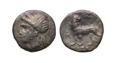 Ancient Coins - Greek coins: Ionia, Miletos AR silver diobol, Apollo / Lion 350-325 BC - RR!