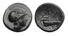 Ancient Coins - Greek coins: Unresearched Macedonian bronze with Anthena / Galley, near EF