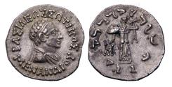 Ancient Coins - BAKTRIA, Indo-Greek Kingdom. Menander I Soter. Circa 155-130 BC. AR Drachm, EF!
