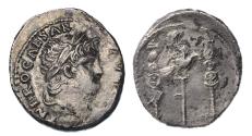 Ancient Coins - Roman Imperial: Nero. AD 54-68. AR silver Denarius, Legionary eagle between two standards