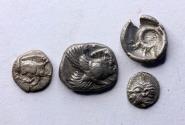 Ancient Coins - Lot of 4 Archaic greek silver coins, Asia Minor Mysia, Skione? and Ionia, 500-490 AD 6th.-4th. Cent. BC! F-VF