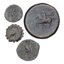 Ancient Coins - Lot of 4 choice Seleucid bronze coins incl. the massive & scarce Seleukos II, 246–226 f. Kr., AE 32 coin!