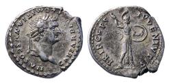 Ancient Coins - Roman Imperial: High grade Domitian AR silver denarius with Minerva
