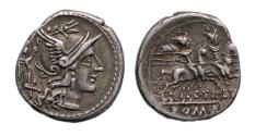 Ancient Coins - Roman republic: Attractive AR denarius of C. Terentius Lucanus. 147 BC. - Good VF!