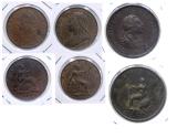 World Coins - England / Great Brittain: Lot of 5 high quality early milled cobber coins, 1799-1897!