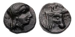 Ancient Coins - Greek coins: AEOLIS, Larissa Phrikonis. 4th century BC Excessively rare Æ bronze w Lo