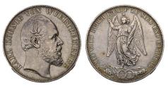 World Coins - German States: Württemberg Sieges taler, thaler 1871 Karl 1864-1891, Choice EF!