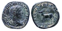 Ancient Coins - Roman Imperial: Philip I. AD 244-249. Æ Sestertius Ludi Saeculares w antelope - Good VF and with find patina!