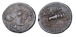 Ancient Coins - Nice denarius of Q. Curtius and M. Sergius Silus, Rome, 116–115 BC
