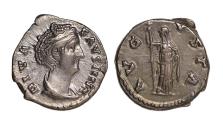 Ancient Coins - Roman Imperial silver denarius of Diva Faustina I, AVGUSTA