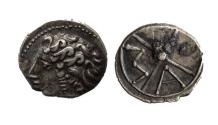 Ancient Coins - Celtic gaul, a toned EF Imitation of a Massalia silver obol!