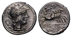 Ancient Coins - Roman Republic: L. Opimius. 131 BC. AR silver Denarius - AU! Unsuual nice for issue