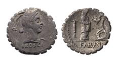 Ancient Coins - Roman republic: L. Roscius Fabatus. 59 BC. AR Serrate Denarius