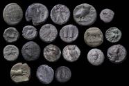 Ancient Coins - Greek Southern Italian cities: Large collection of 18 bronzes and 1 silver fouree incl. rarities from many cities!