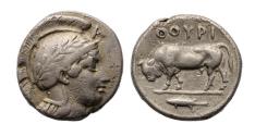 Ancient Coins - Greek coins: High quality LUCANIA - Thurium AR silver triobol, 443-400 BC