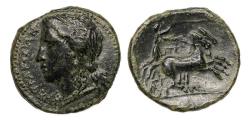 Ancient Coins - Greek coins: Sicily Syracuse, superb Hiketas II. 287-278 BC. Æ Hemilitron - Choice EF!