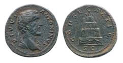 Ancient Coins - Roman Imperial: Medalic Divus Antoninus AE bronze sestertius, struck by M. Aurelius
