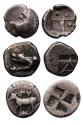 Ancient Coins - Lot of three choice Greek Late archaic silver coins with Incuse, Hemidrachms and diobol
