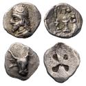 Ancient Coins - Pair of Greek fractions: Uncertain AR Obol with Bucraniun and choice KINGS of PERSIS AR obol (2)
