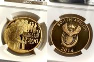 World Coins - South Africa Protea – 2014 – Nelson Mandela – 20 years of democracy – 200 Rand – NGC PF70 UCAM