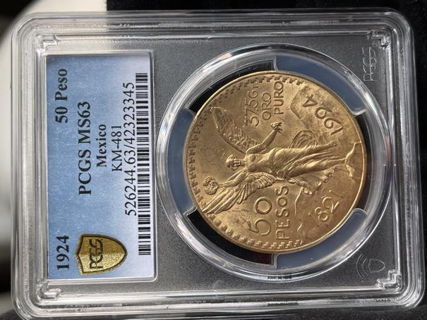 Centenario 1924 gold coin 50 pesos PCGS MS63 | North & Central