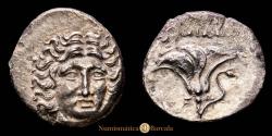 Ancient Coins - Islands of Caria, Rhodian drachm, struck by Rhodian mercenaries in Macedonia or Thessaly circa 175-170 BC, AR, 16 mm, 2.30 g. SNG Helsinki 795. XF.