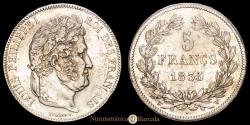 World Coins - France - Louis Philippe I. 5 Francs. (24.89g.). Lille. 1835. Mintmaster W. KM-749B. VF+.