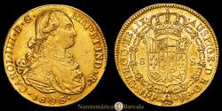 World Coins - Charles IV (1788-1808). 8 escudos. 1806. Popayán. JF. (Cal-1683). (Cal onza-1073). Gold. 26.85 grams. Beautiful color and partial original luster. Attractive and scarce. Choice Extremely Fine/Extremely Fine.
