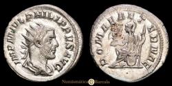 Ancient Coins - Philip I. Antoninianus. (4.53 g.). Rome, 247 AD. ROMAE AETERNAE. RIC IV 44b. Choice Extremely Fine. Original mint luster.