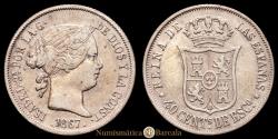 World Coins - Isabella II (1833-1868). 40 céntimos de escudo. 1867. Madrid. (Cal-502). Ag. 5.08 g. EF.