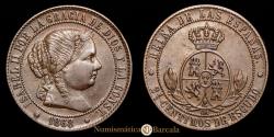 World Coins - Isabella II. 2 1/2 Céntimos (6.15 g.). 1868. Barcelona. Assayer Q.M. CA-233. Choice Extremely Fine.