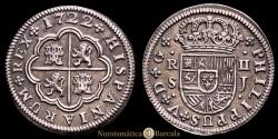 World Coins - Philip V (1700-1746). 2 reales. 1722. Seville. J. (Cal-980). Silver. 6.13 g. Original luster. Rare in this state of preservation. Choice Extremely Fine (AU/EF). Dark patina.