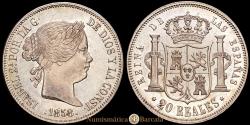 World Coins - Isabella II. (1833-1868). Madrid. 20 reales. 1858. (Cal. 615). 26.12 grams. Beautiful. Full original luster. Rare in this condition. Choice Extremely Fine (EF+).