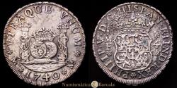 World Coins - Philip V (1700-1746). 4 reales. Pillar Dollar. 1740/30. Mexico. MF. (Cal-1122). Ag. 13.01 grams. Overdate. (Cleaned marine oxidation). Choice VF.