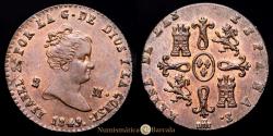 World Coins - Isabel II. 2 Maravedís. (2.05 g.). Segovia. 1849. AC-1849. SC-. Extremely fine.