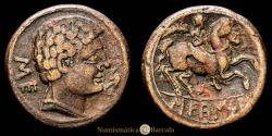 Ancient Coins - Ancient Hispania. As. (19.53 g.). Secaisa. 89 B.C. VV-65.2. Choice VF. Brown patina. Fine specimen.