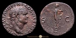 Ancient Coins - Titus. As. (9.04 g.). Lugdunum. 77-78 A.D. RIC 1273. EF. Fine portrait.