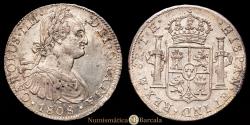 World Coins - Charles IV (1788-1808). 8 reales. 1808/7. Mexico City. TH. (Cal-987). Silver. 26.91 grams. Overdate. Choice specimen. Much of the original mint luster. Rare in this state of preservation. Choice Extremely Fine (AU/EF).